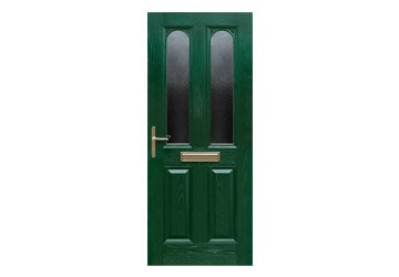 door with two panels and two arched windows