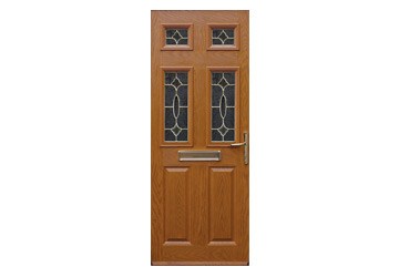 door with two panels and four square windows