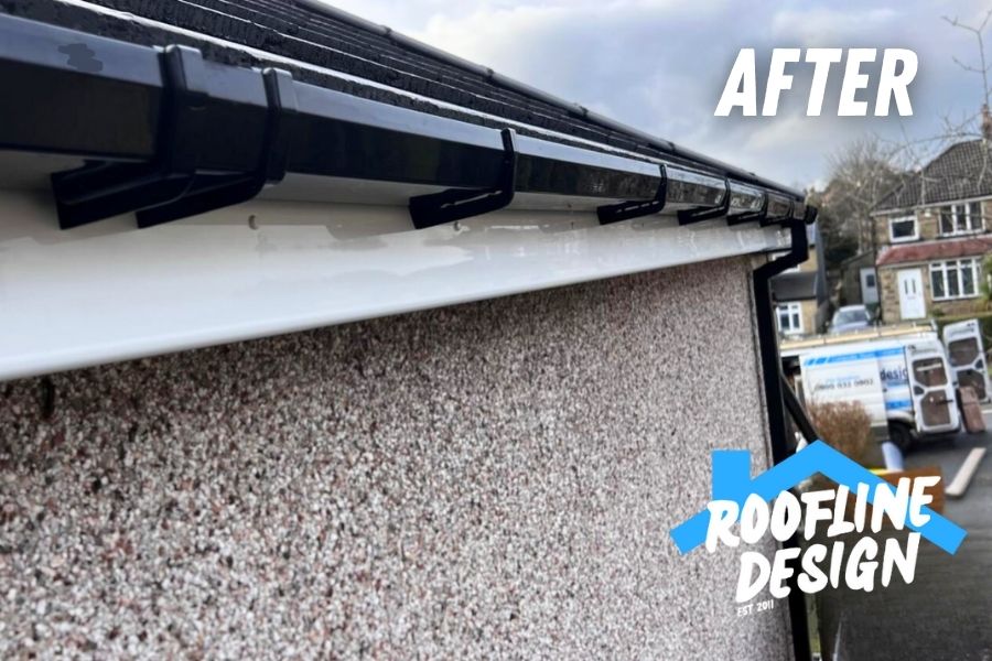 New uPVC fascia and soffit installed by Roofline Design UK after replacing damaged roofline.