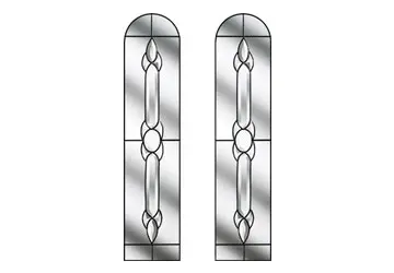 Stained glass panel design with elongated rectangular shapes and symmetrical patterns.