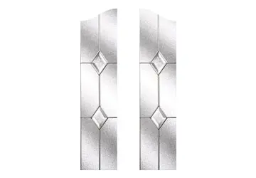 Double stained glass window panels with diamond patterns and a frosted finish.