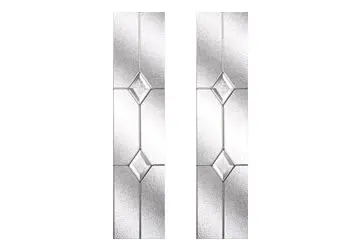 Two vertical rectangular glass panels with diamond patterns and textured surfaces.
