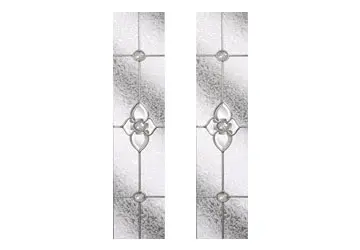 Two vertical glass panels with textured surfaces and floral designs in the center.