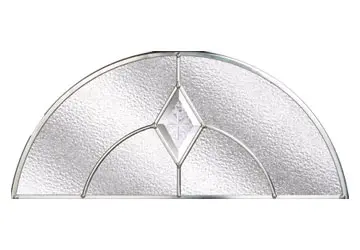 Arched decorative glass pane with a diamond-shaped center and textured surface.