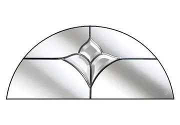 Stained glass window panel with a diamond-shaped central design and an arched top.