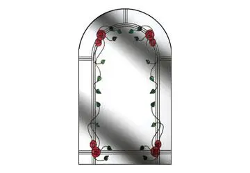 Arched mirror with red rose and vine decorations along the border