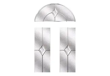 Stained glass panels featuring diamond shapes and curved top section.