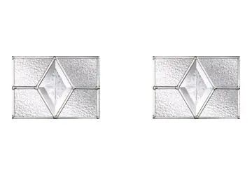 Clear glass panels with a diamond pattern, framed in metal, displayed in pairs.
