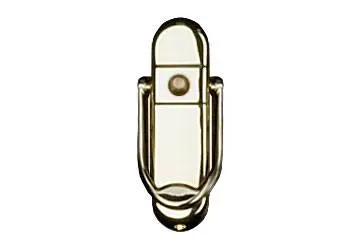 Golden door hook with a circular knob at the top and a curved handle below.