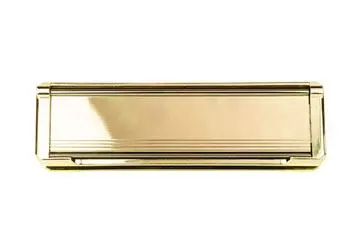 Gold nameplate with a flat surface and engraved design on the edges.