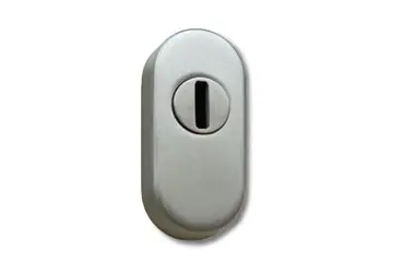 Silver oval-shaped lock with a horizontal keyhole in the center.