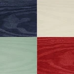 Four color swatches in a grid: navy blue, mint green, ivory, and red.